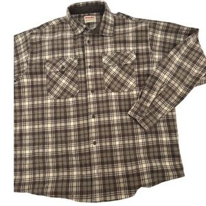 Wrangler Authentics Mens Plaid Fleece‎ Shirt Jacket XL Shacket Tan Brown